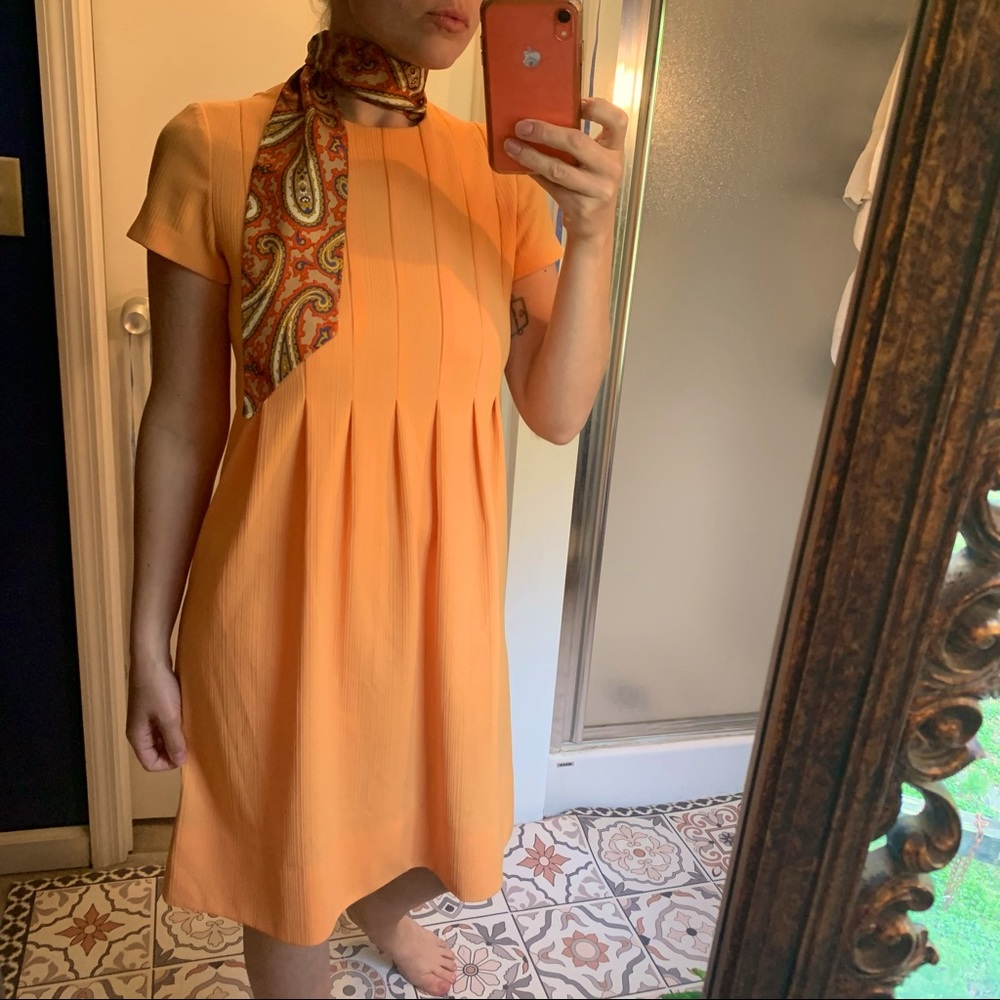 Vintage 60s mod twiggy pleat mini babydoll dress S